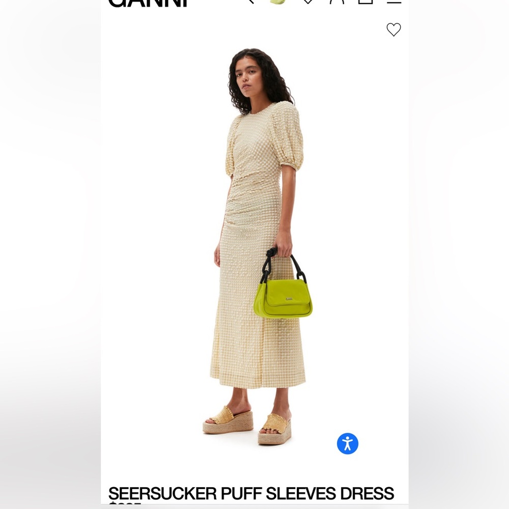 Ganni seersucker yellow gingham dress